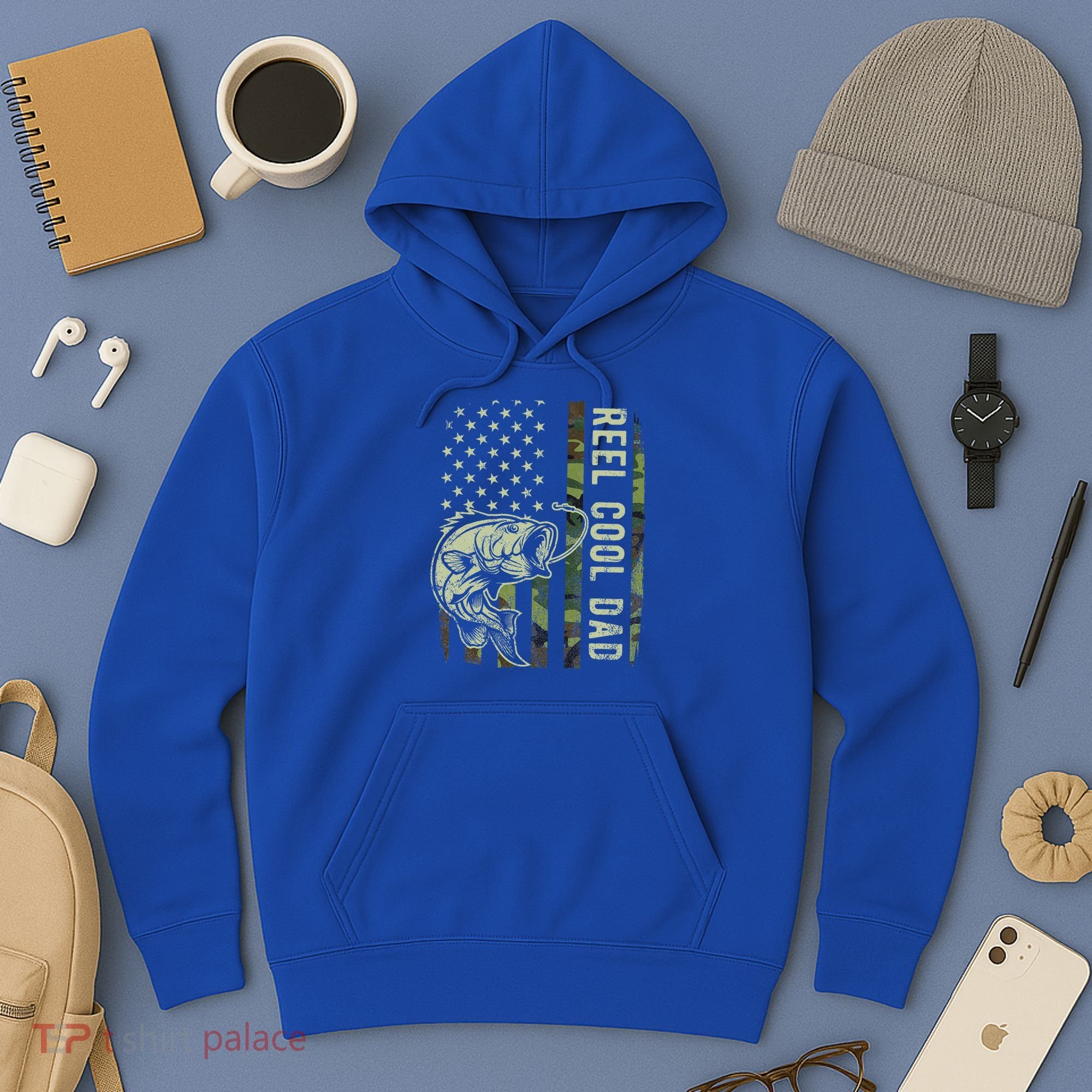 Reel Cool Dad Camouflage American Flag Hoodie