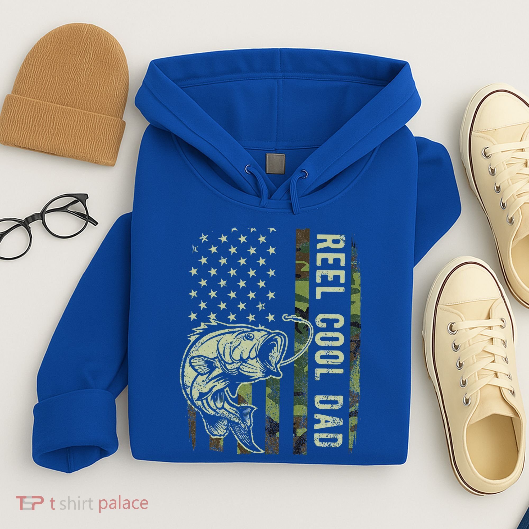 Reel Cool Dad Camouflage American Flag Hoodie