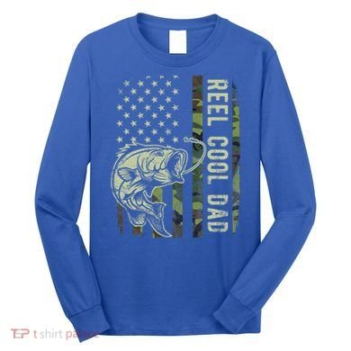 Reel Cool Dad Camouflage American Flag Long Sleeve Shirt
