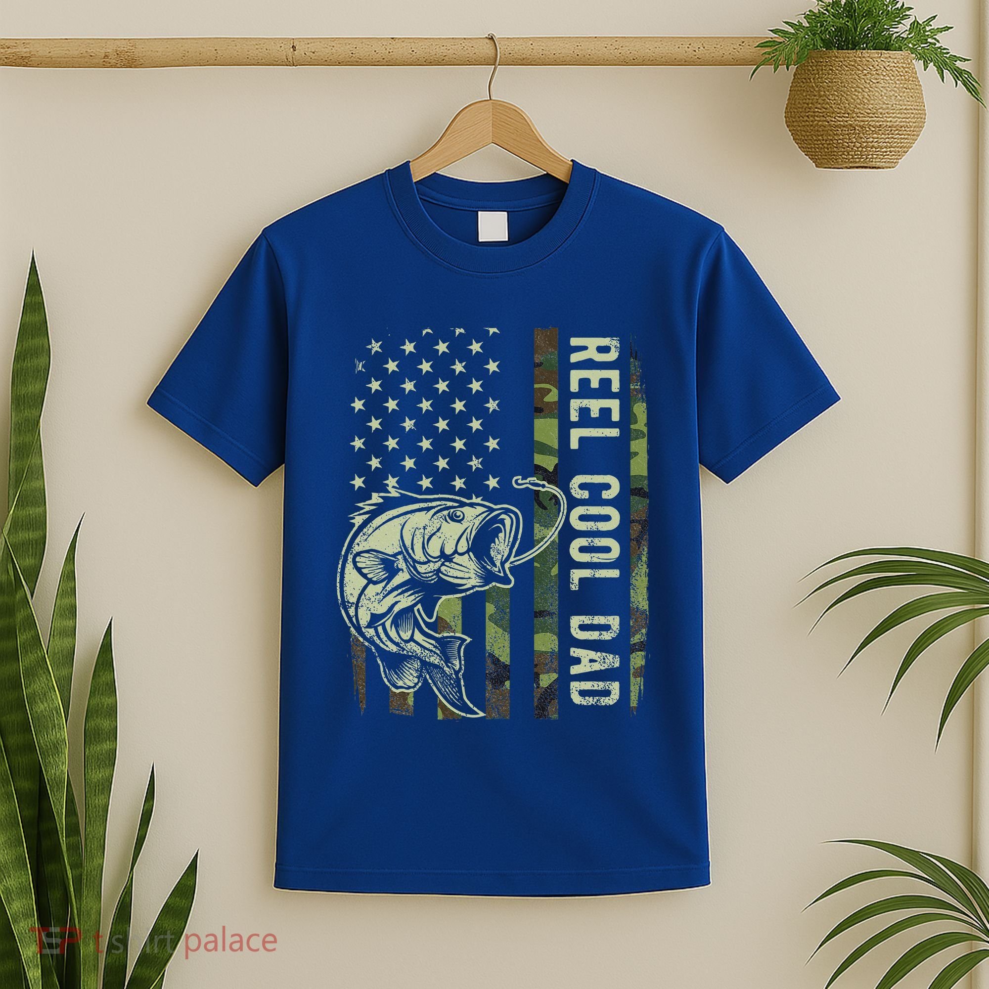 Reel Cool Dad Camouflage American Flag T-Shirt