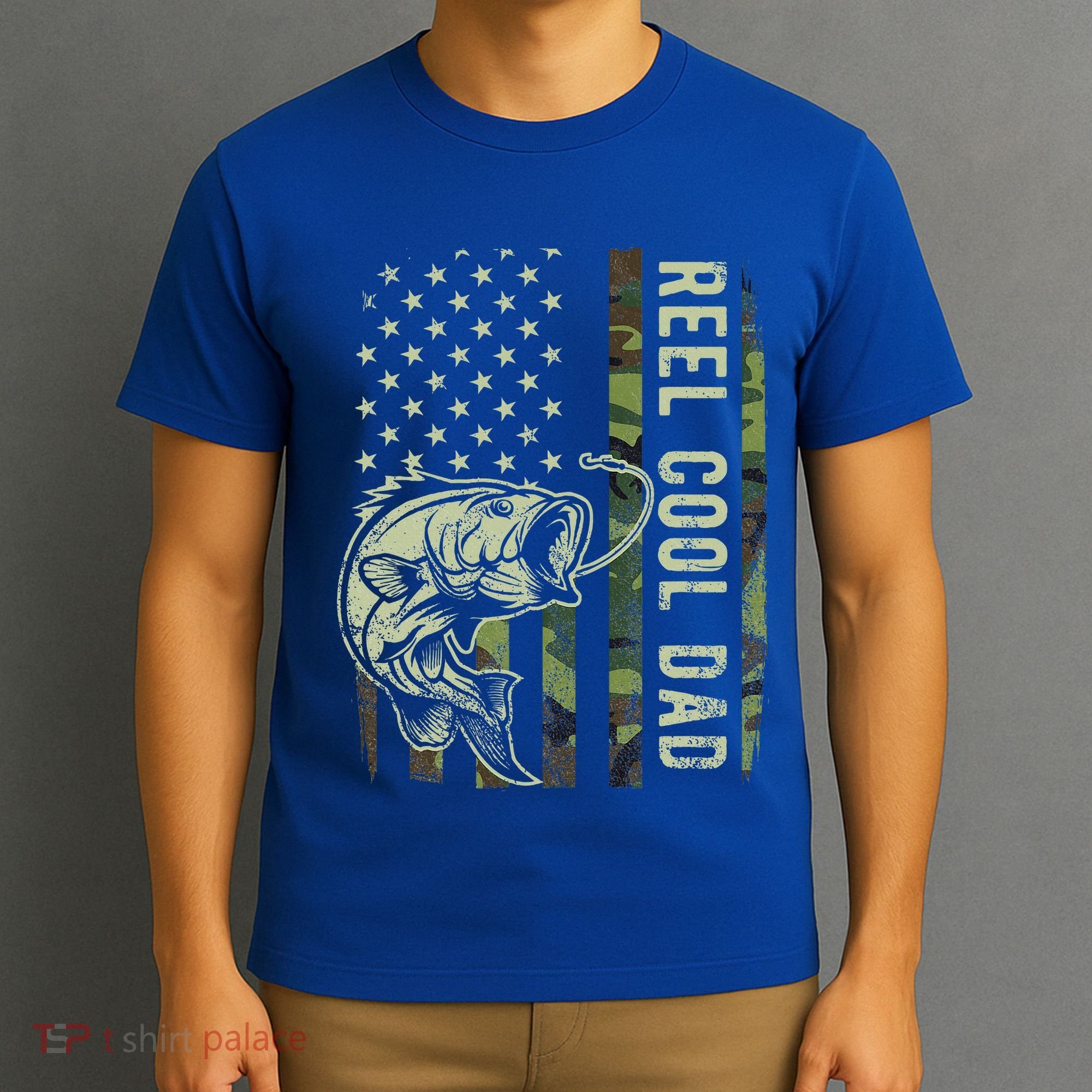 Reel Cool Dad Camouflage American Flag T-Shirt