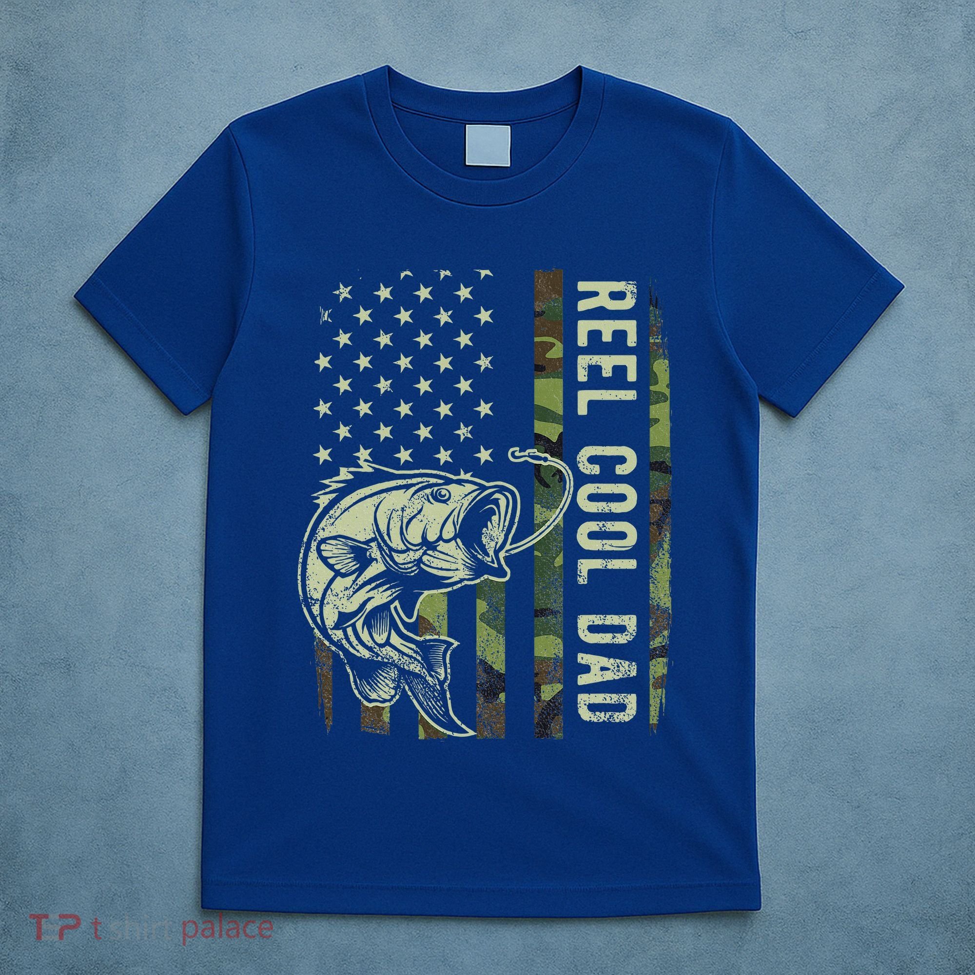 Reel Cool Dad Camouflage American Flag T-Shirt