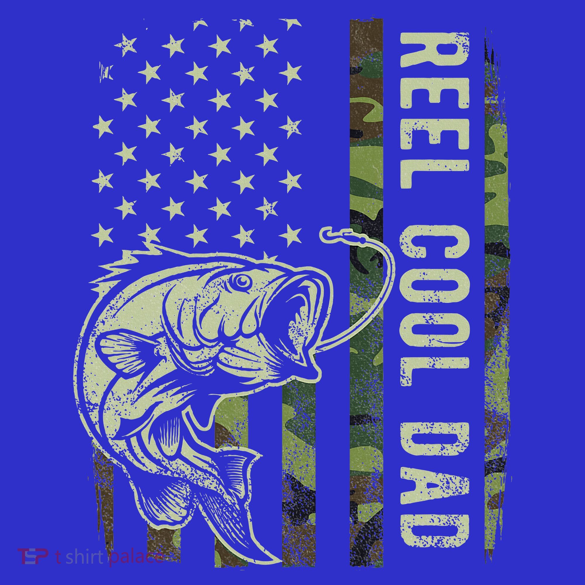 Reel Cool Dad Camouflage American Flag T-Shirt
