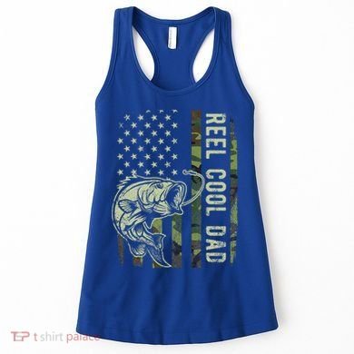 Reel Cool Dad Camouflage American Flag Women's Tank Top