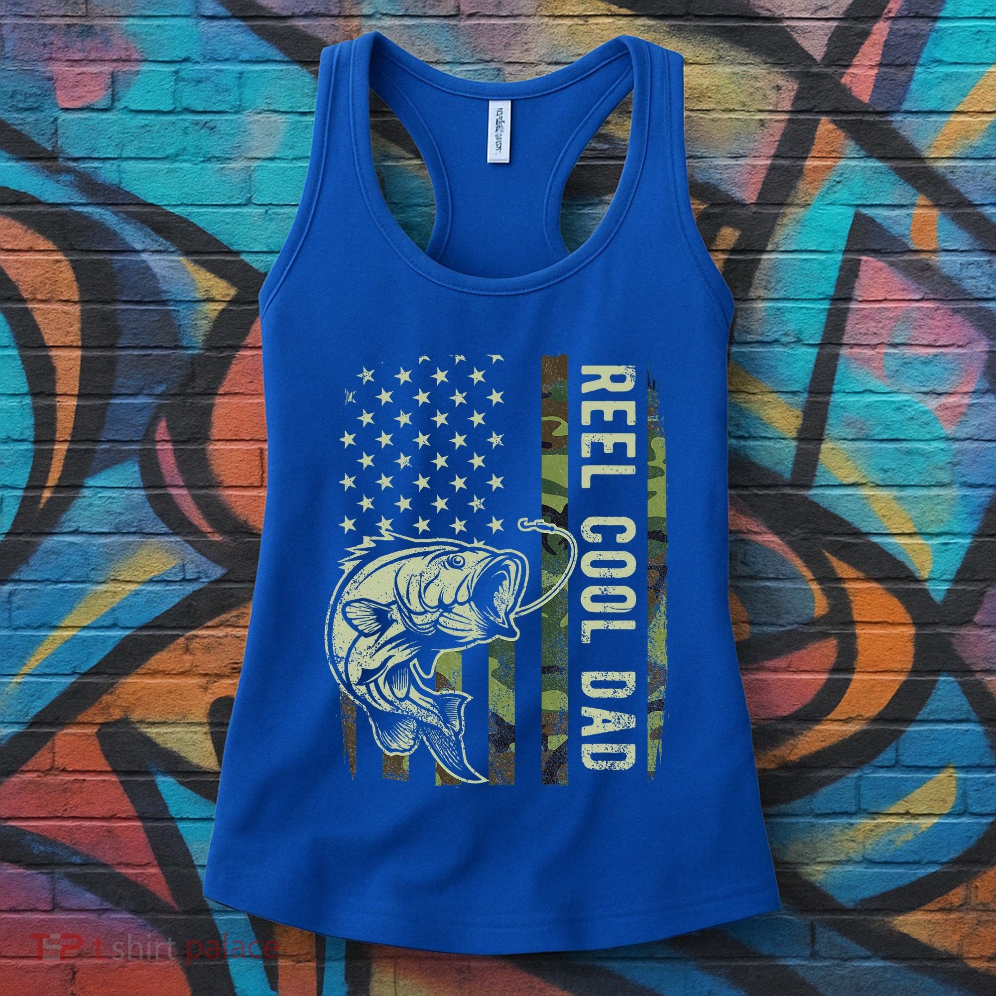 Reel Cool Dad Camouflage American Flag Women's Tank Top