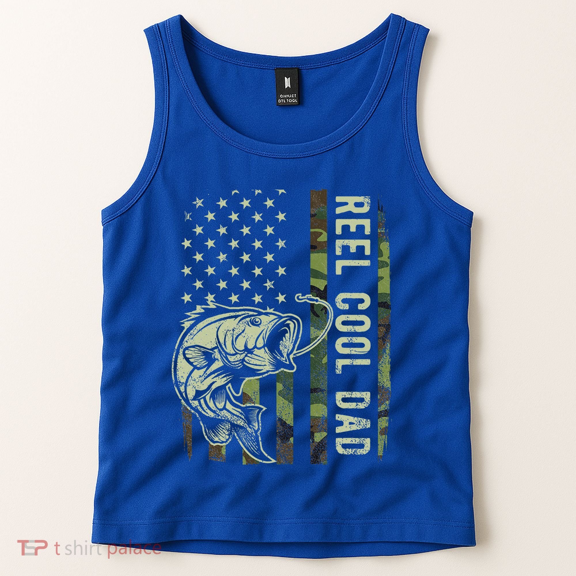 Reel Cool Dad Camouflage American Flag Tank Top