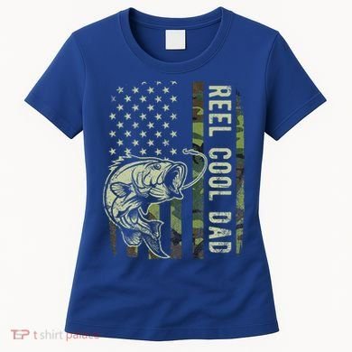 Reel Cool Dad Camouflage American Flag Women's T-Shirt