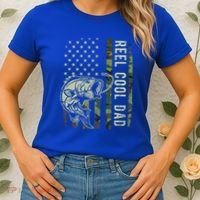 Reel Cool Dad Camouflage American Flag Women's T-Shirt thumb 2
