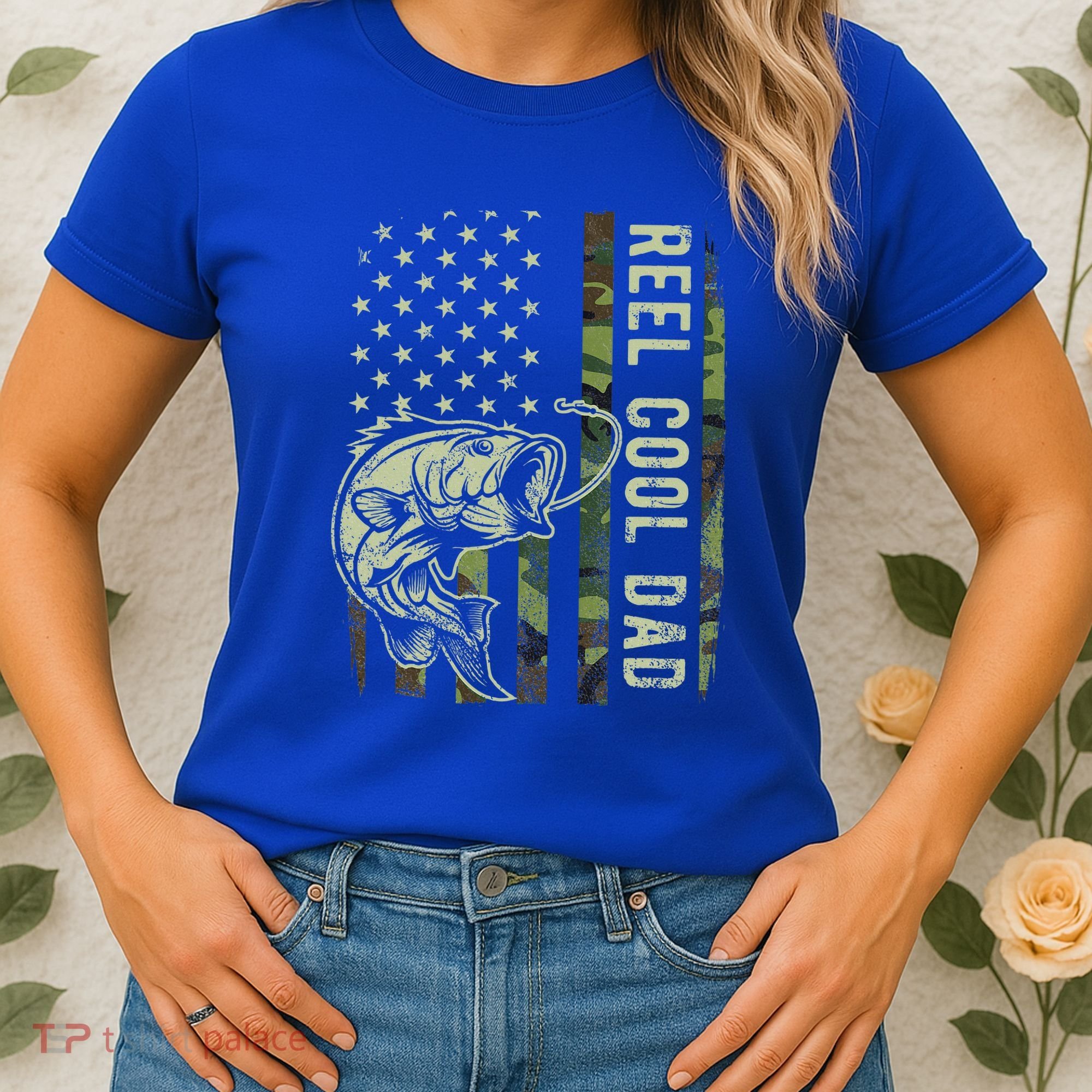 Reel Cool Dad Camouflage American Flag Women's T-Shirt