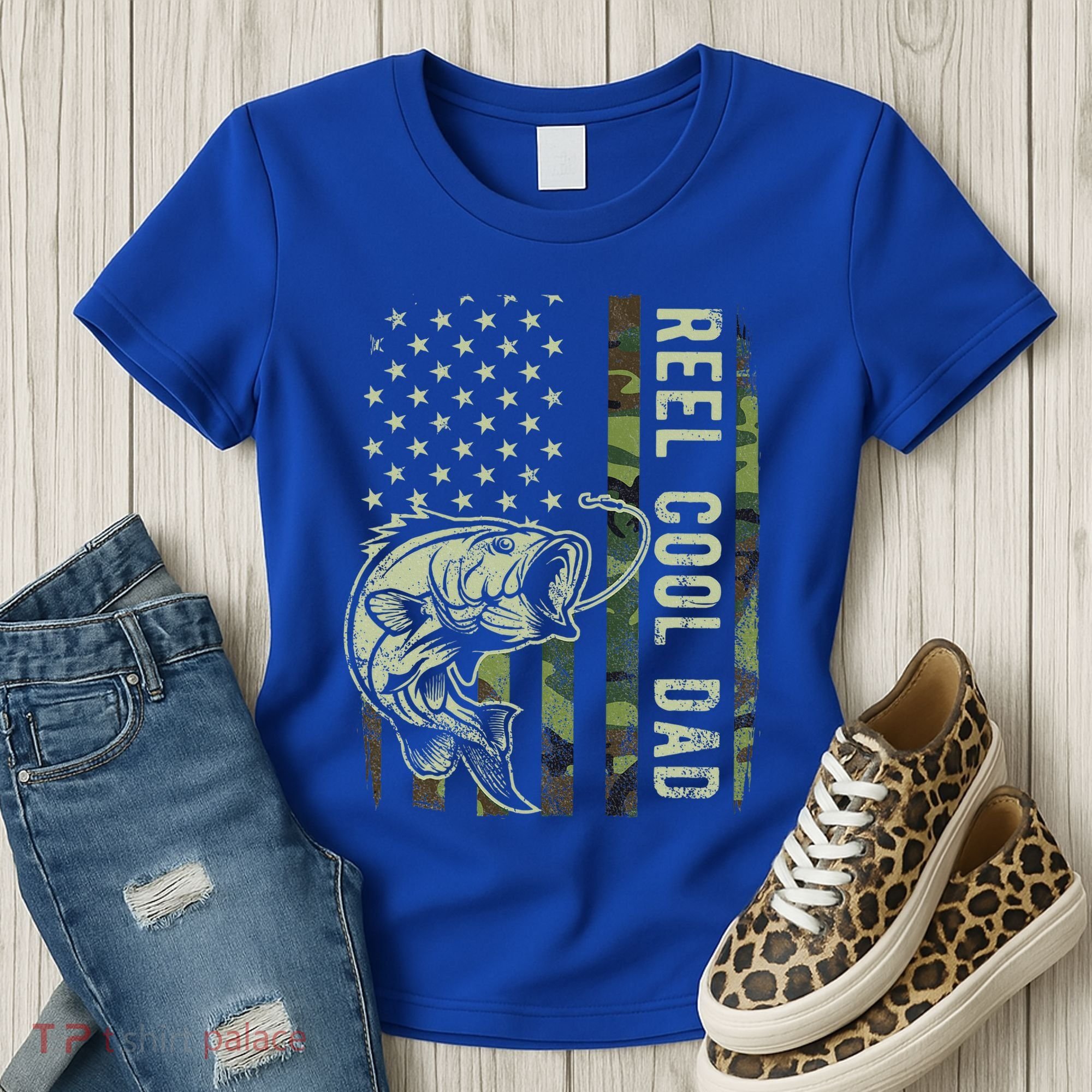 Reel Cool Dad Camouflage American Flag Women's T-Shirt
