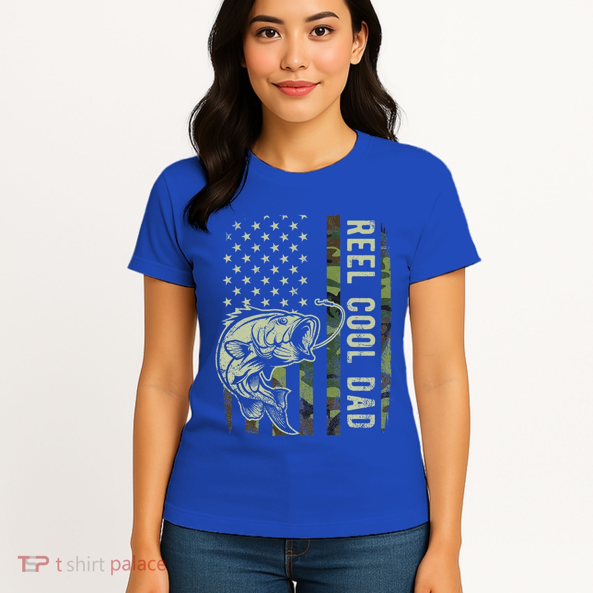 Reel Cool Dad Camouflage American Flag Women's T-Shirt