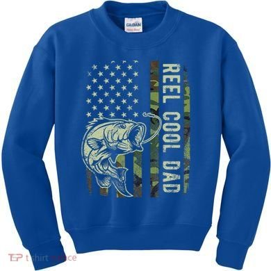 Reel Cool Dad Camouflage American Flag Kids Sweatshirt