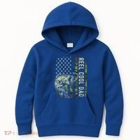 Reel Cool Dad Camouflage American Flag Kids Hoodie thumb 0