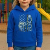 Reel Cool Dad Camouflage American Flag Kids Hoodie thumb 3