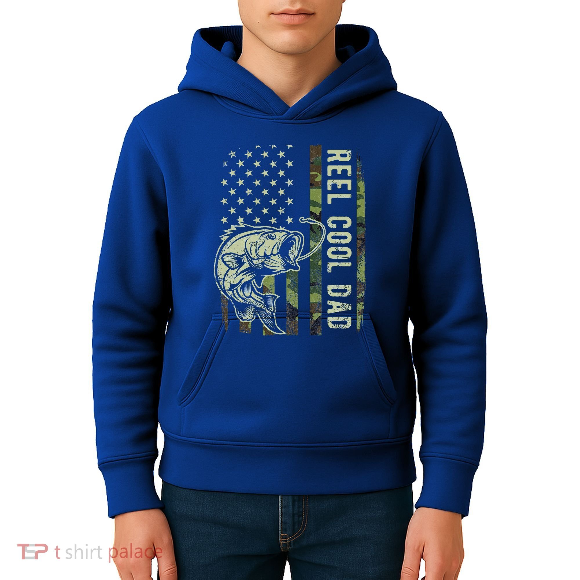 Reel Cool Dad Camouflage American Flag Kids Hoodie