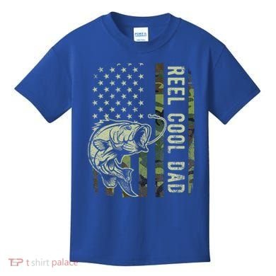 Reel Cool Dad Camouflage American Flag Kids T-Shirt