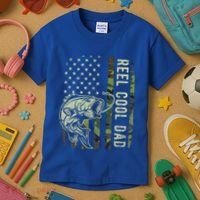 Reel Cool Dad Camouflage American Flag Kids T-Shirt thumb 3
