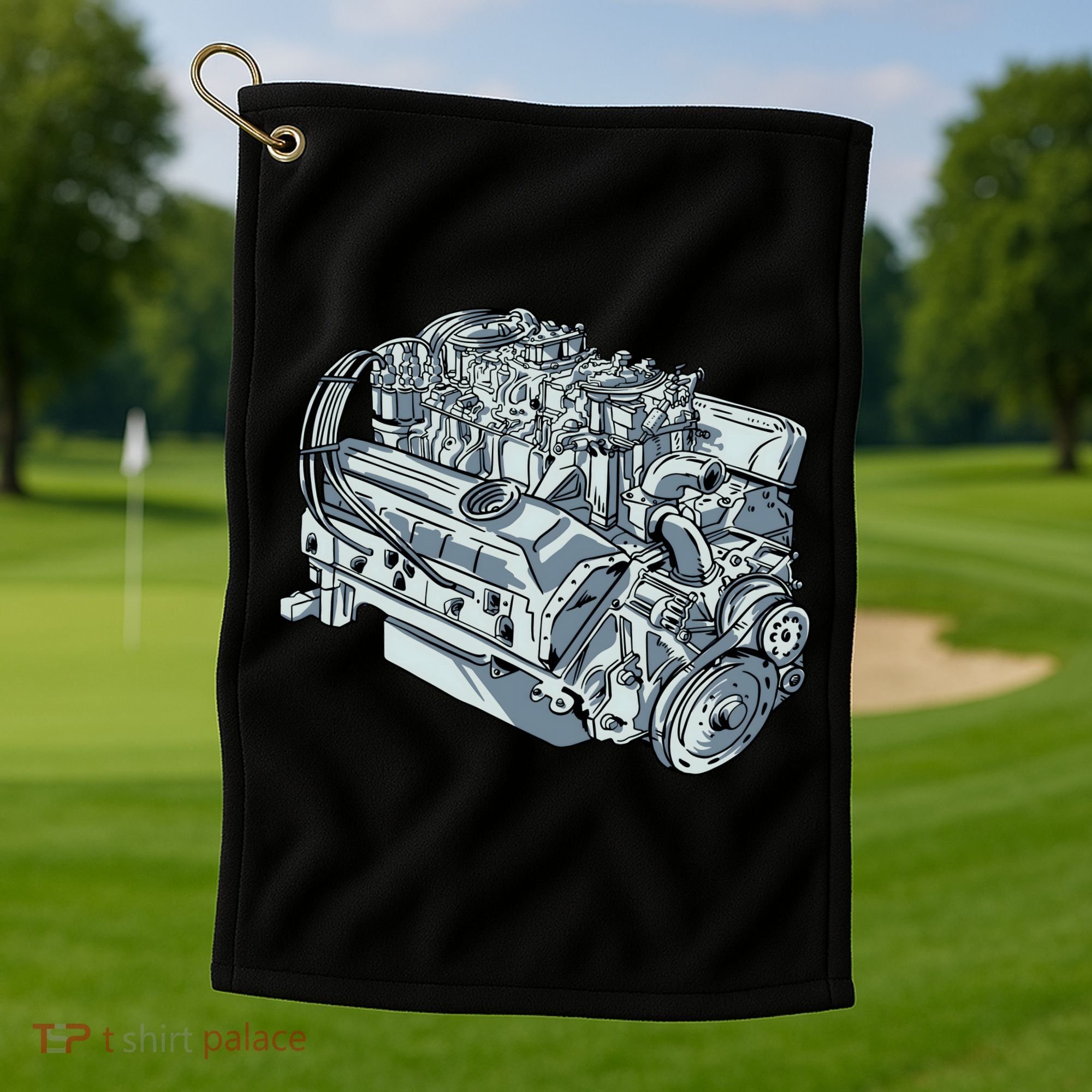 Realistic Car Engine Golf Towel