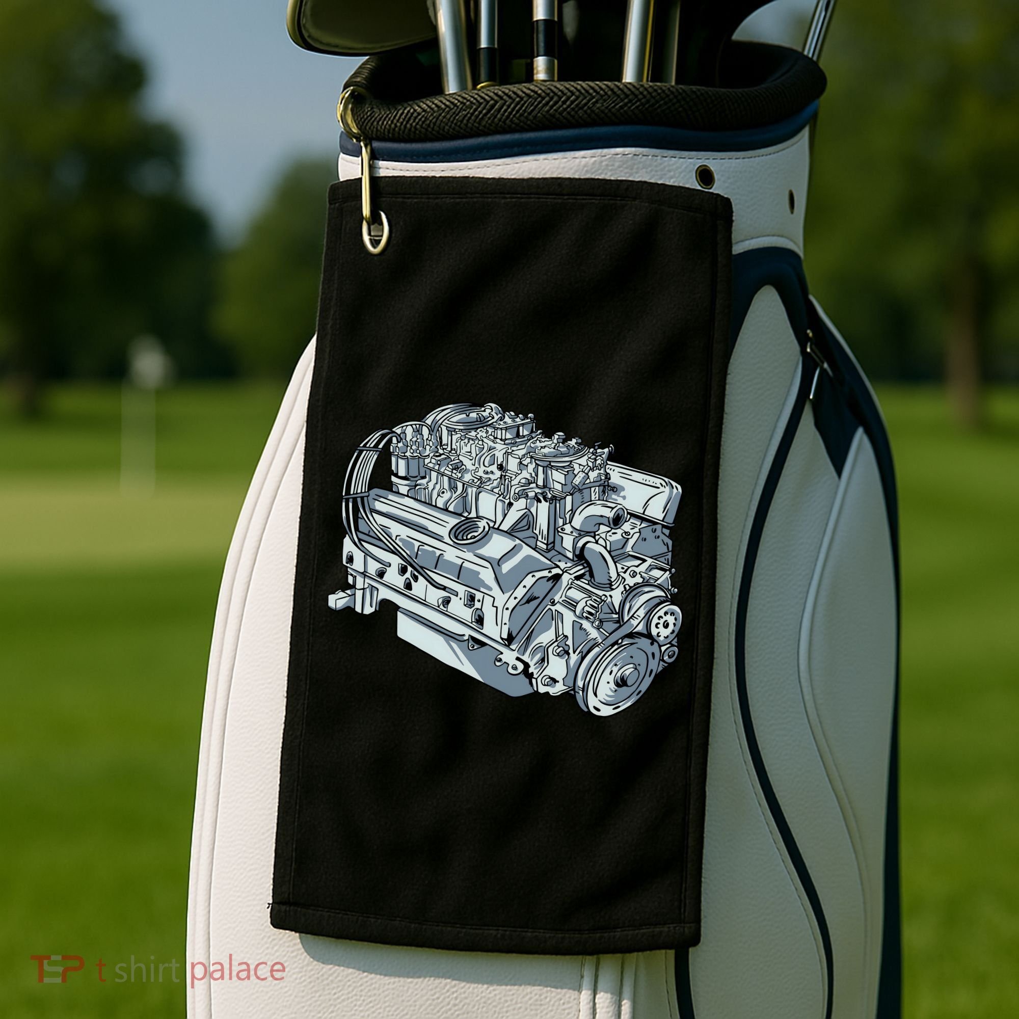 Realistic Car Engine Golf Towel
