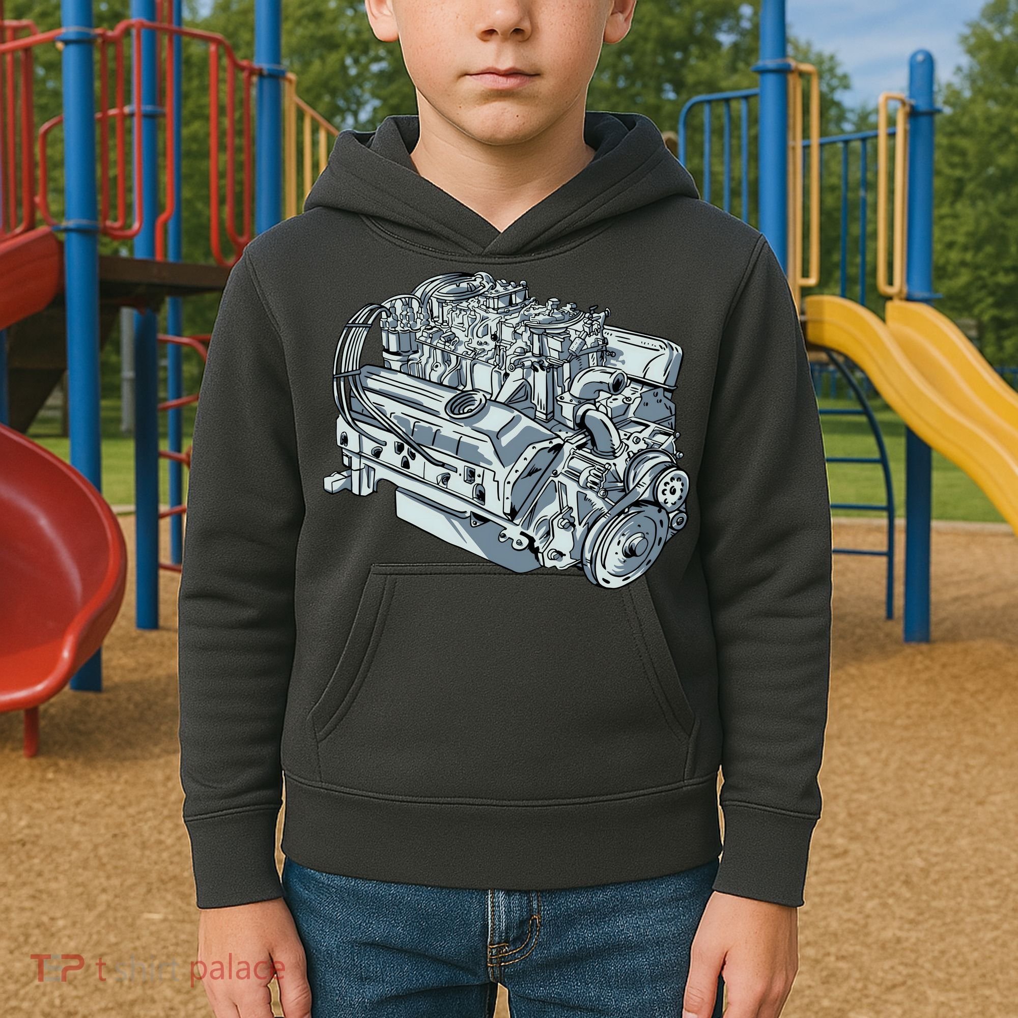 Realistic Car Engine Kids Hoodie