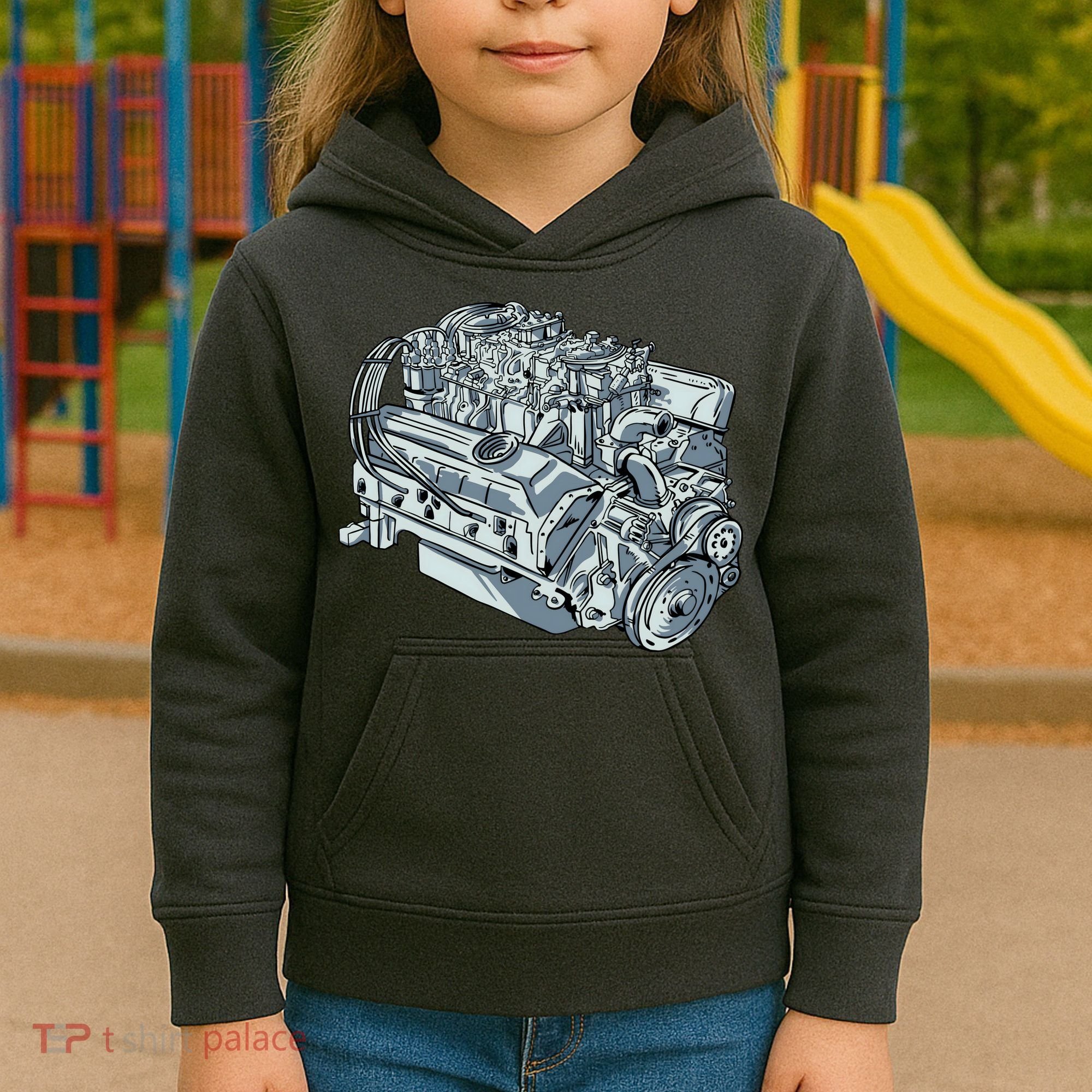 Realistic Car Engine Kids Hoodie
