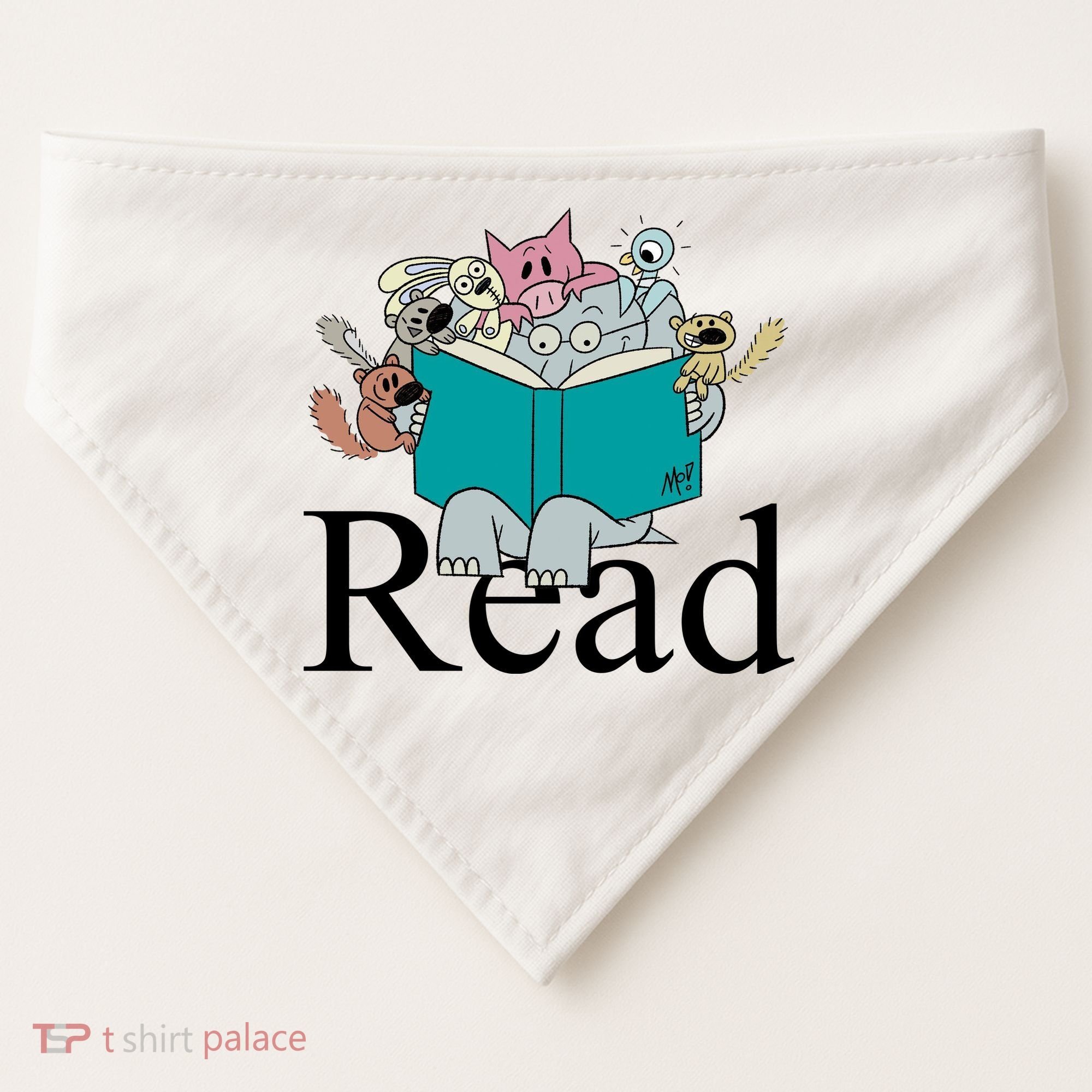 Read Cute Elephant Book Lover Gift USA-Made Doggie Bandana