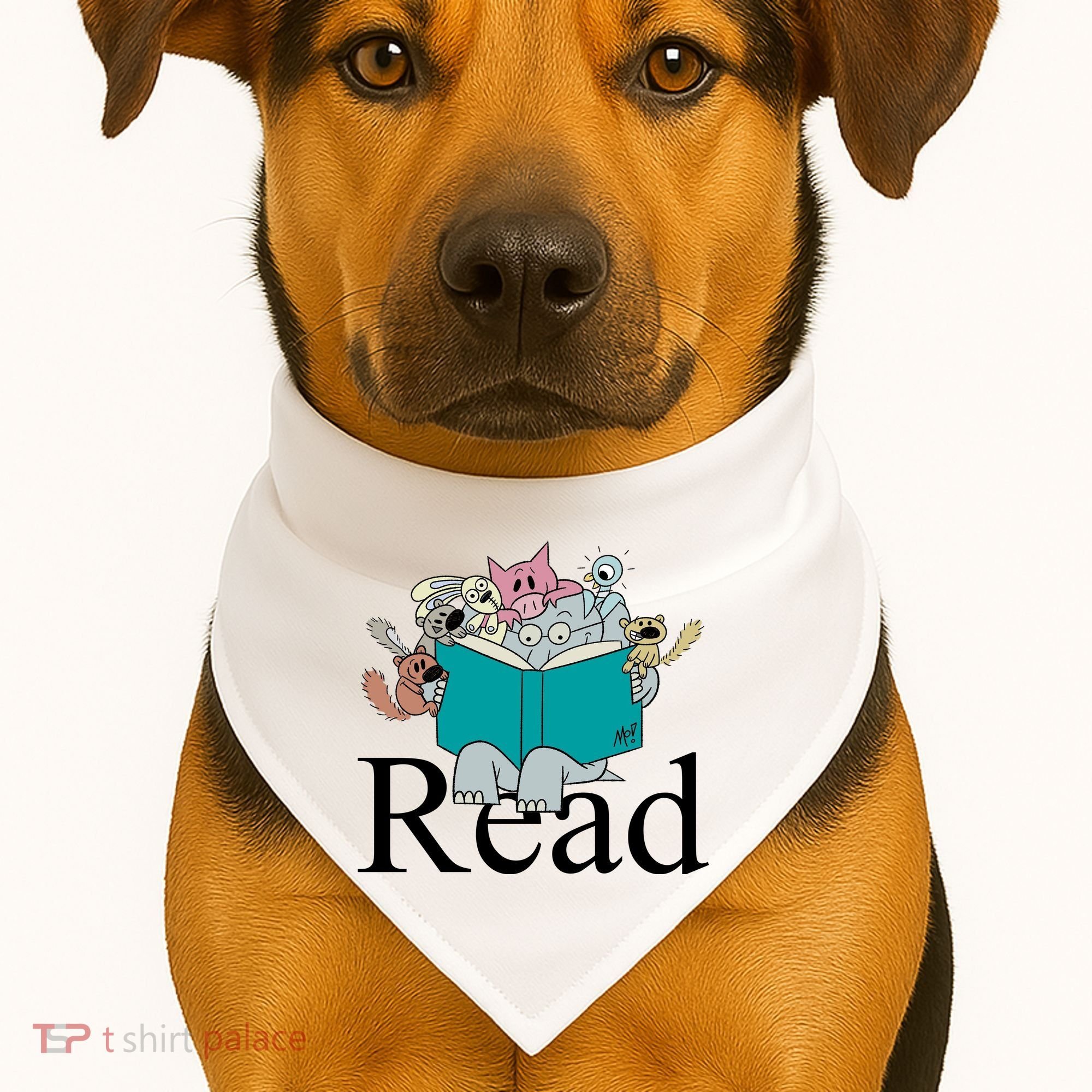Read Cute Elephant Book Lover Gift USA-Made Doggie Bandana