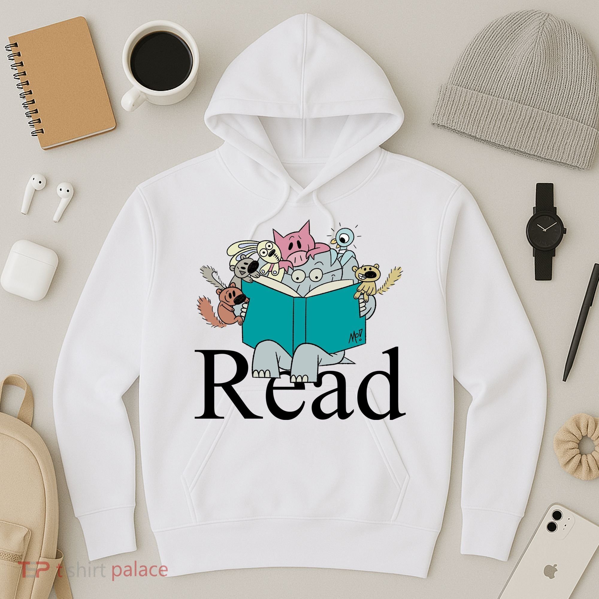 Read Cute Elephant Book Lover Gift Hoodie