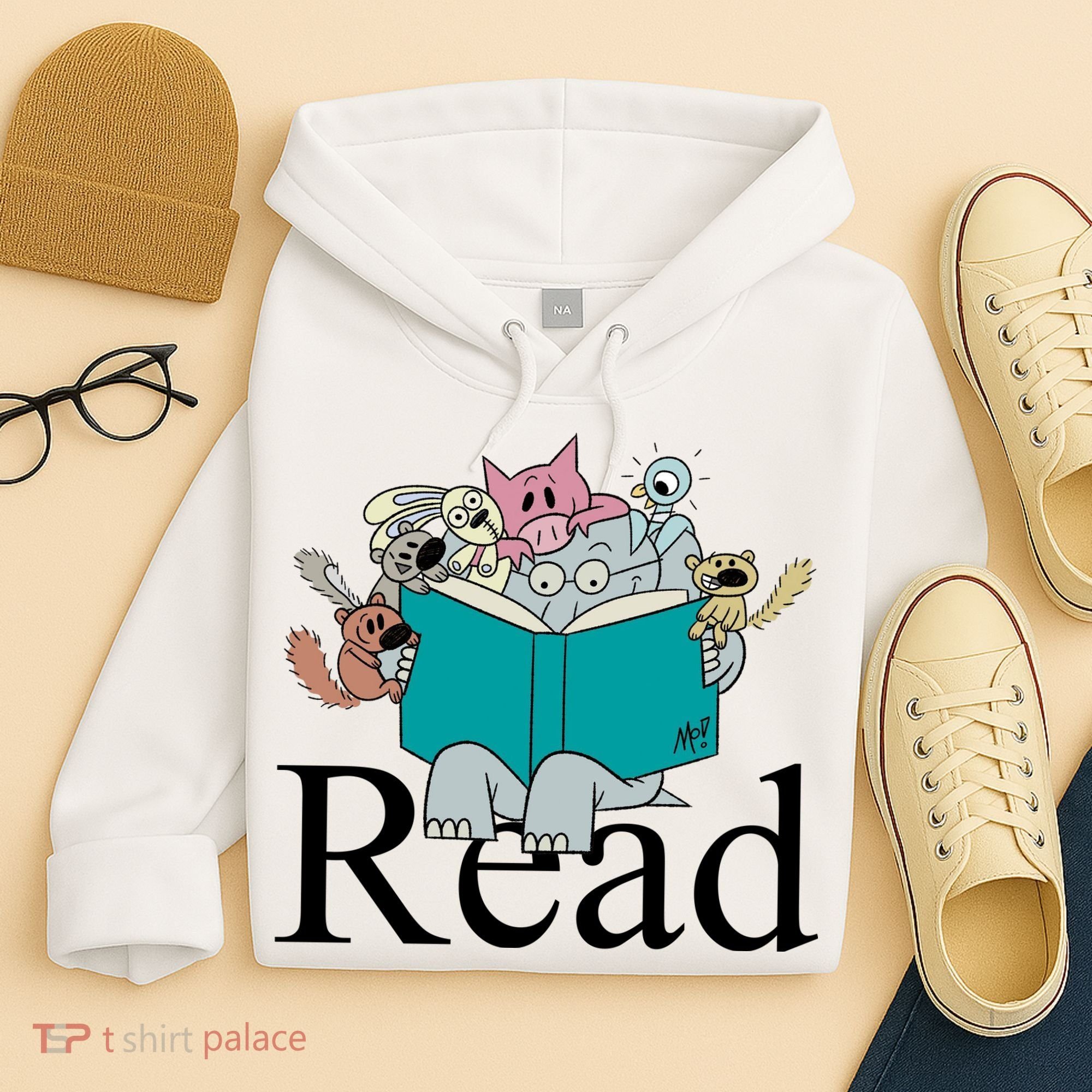 Read Cute Elephant Book Lover Gift Hoodie