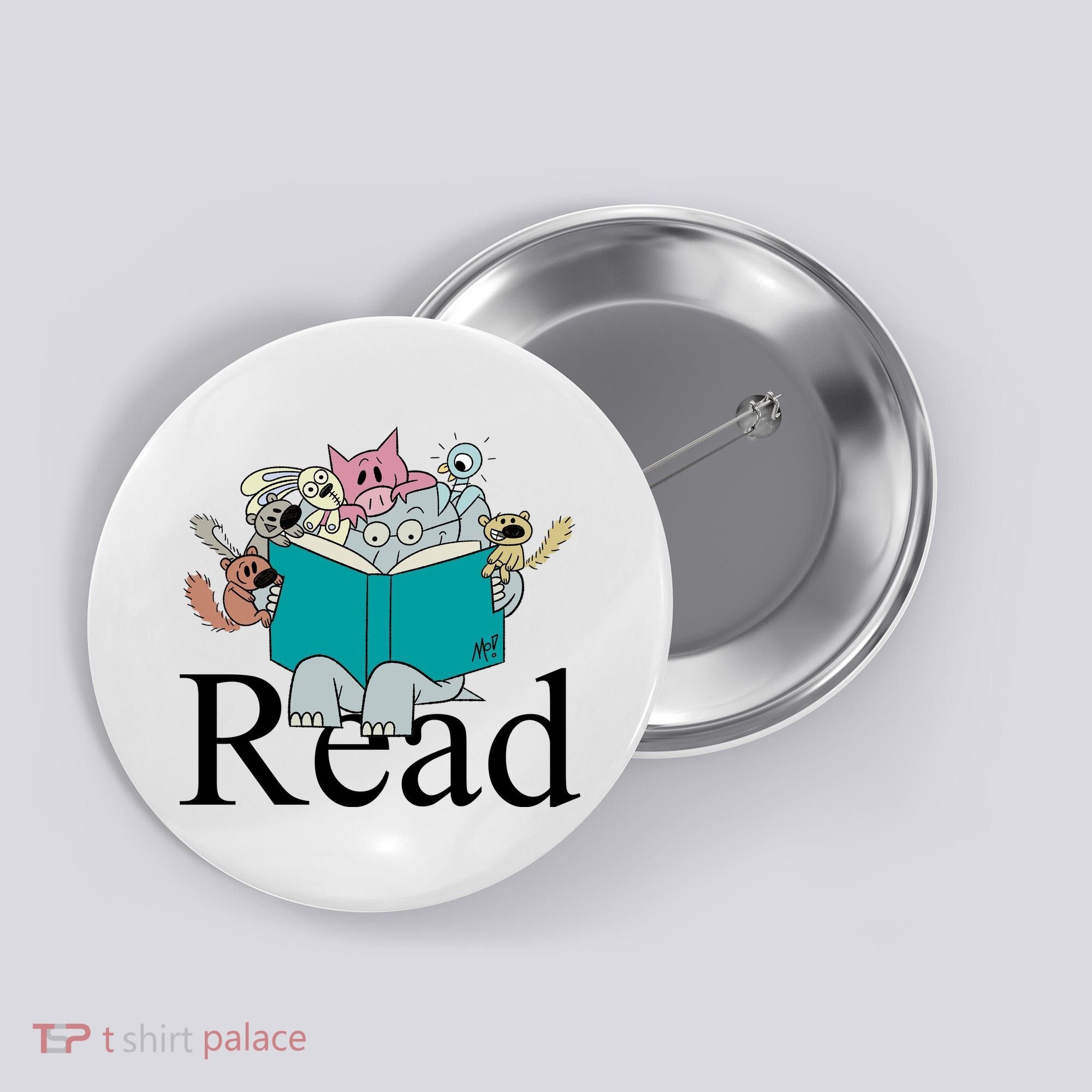 Read Cute Elephant Book Lover Gift Button