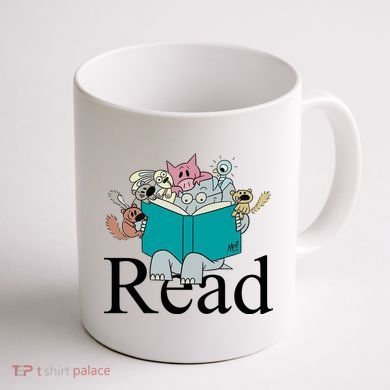 Read Cute Elephant Book Lover Gift Coffee Mug back