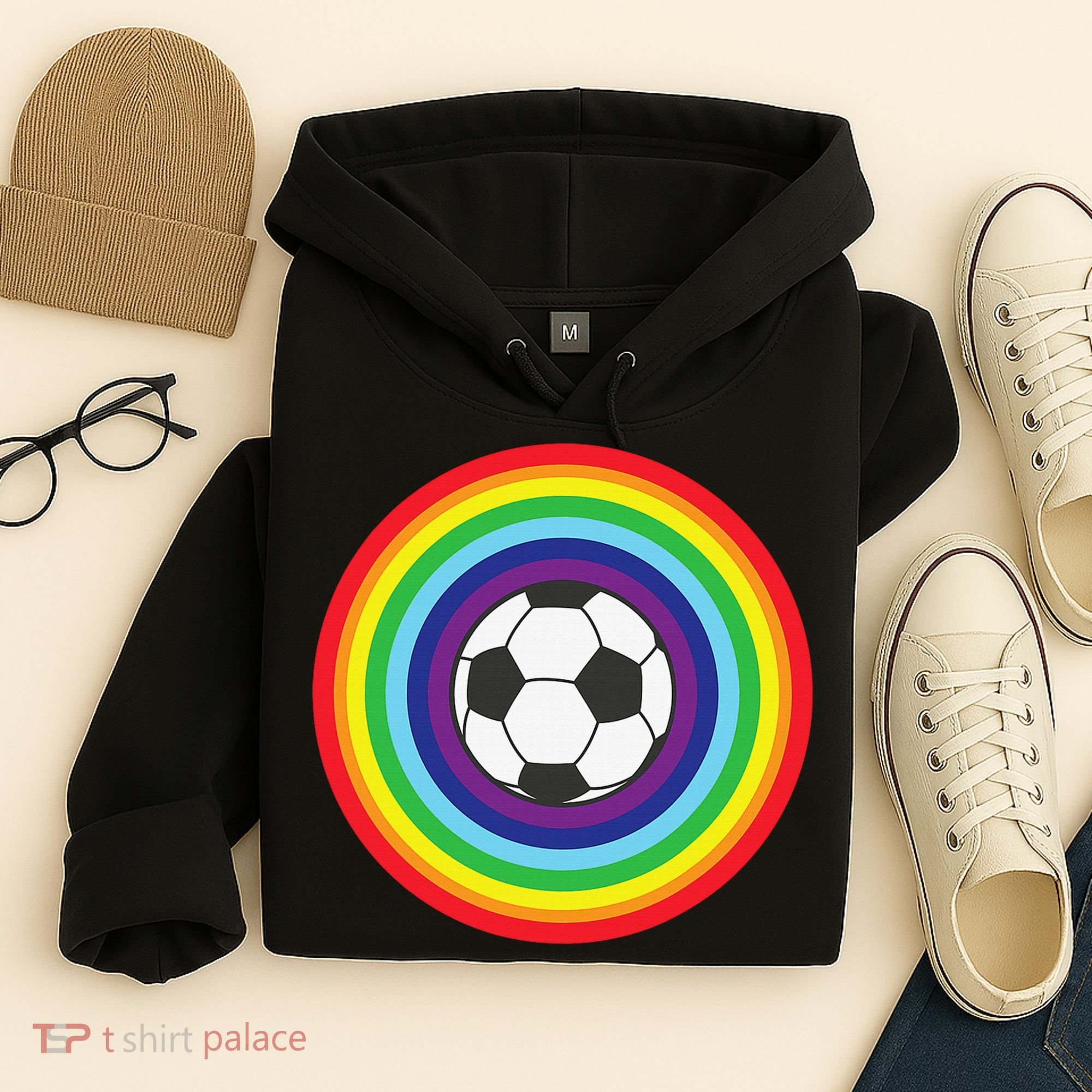 Rainbow Circle Football For Soccer Lover Best Sports Pride Hoodie