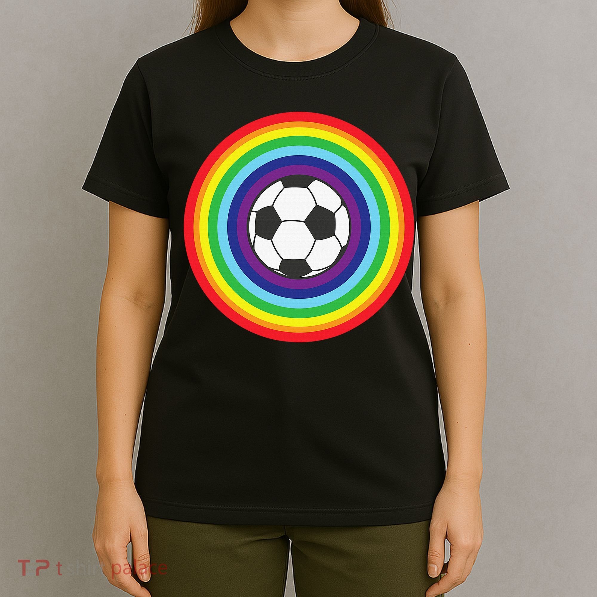 Rainbow Circle Football For Soccer Lover Best Sports Pride T-Shirt