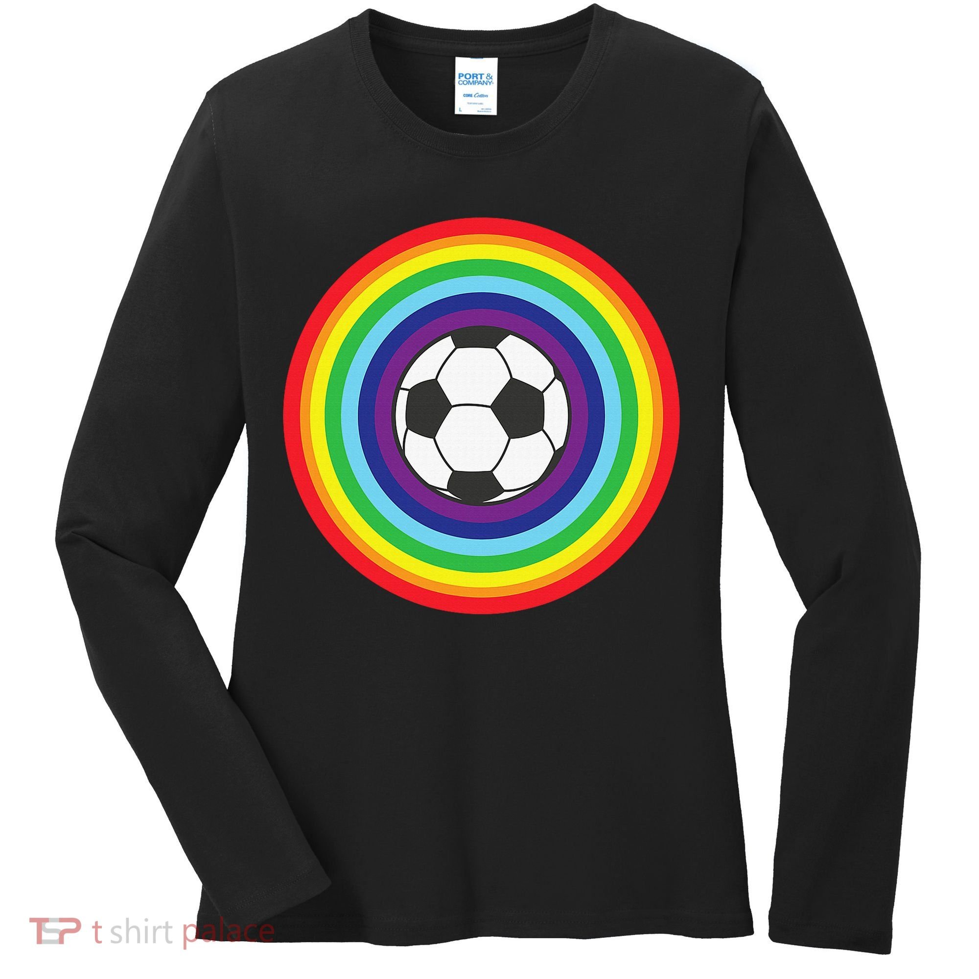 Rainbow Circle Football For Soccer Lover Best Sports Pride Women's Long Sleeve Shirt