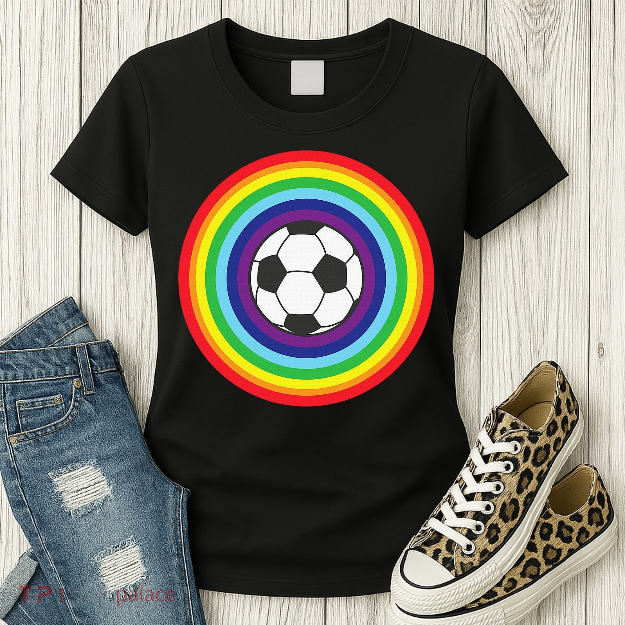 Rainbow Circle Football For Soccer Lover Best Sports Pride Women's T-Shirt