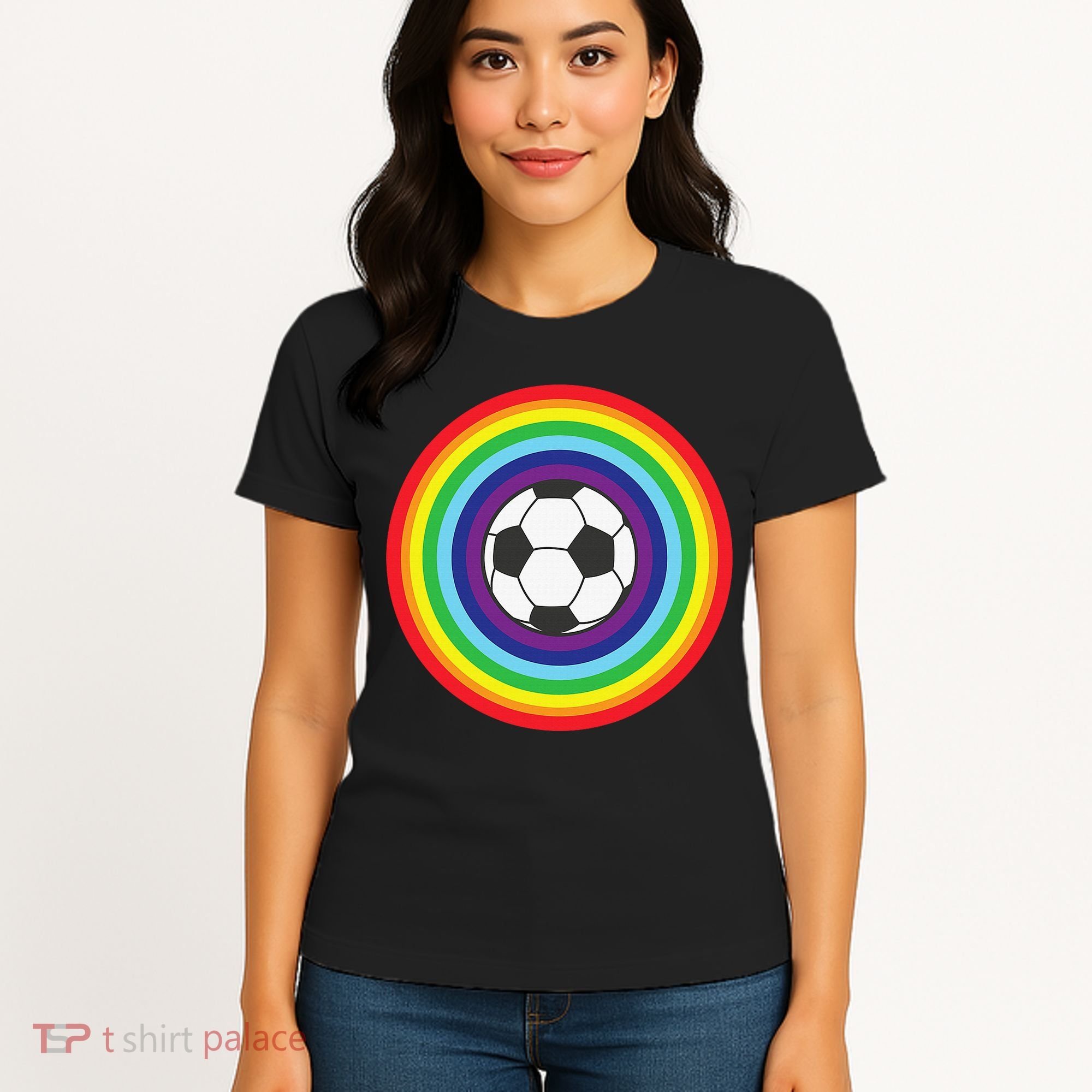 Rainbow Circle Football For Soccer Lover Best Sports Pride Women's T-Shirt