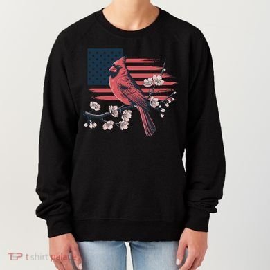 Red Cardinal Floral Flag Design Patriotic Birdwatching Women's Sweatshirt