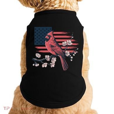 Red Cardinal Floral Flag Design Patriotic Birdwatching Doggie Tank