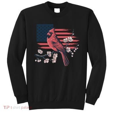Red Cardinal Floral Flag Design Patriotic Birdwatching Sweatshirt