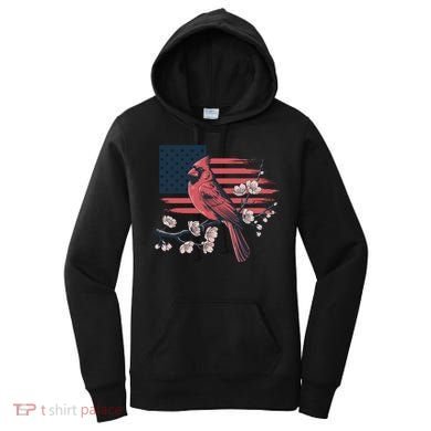 Red Cardinal Floral Flag Design Patriotic Birdwatching Women's Hoodie