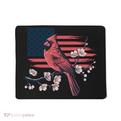 Red Cardinal Floral Flag Design Patriotic Birdwatching Mousepad