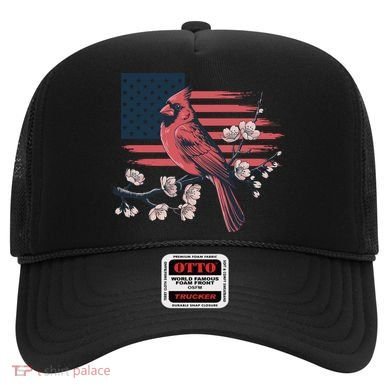 Red Cardinal Floral Flag Design Patriotic Birdwatching Hat