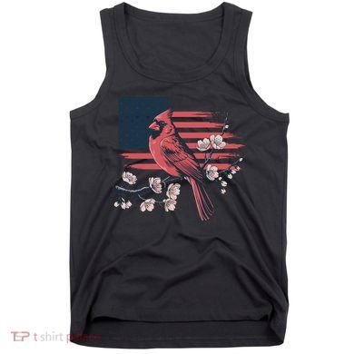 Red Cardinal Floral Flag Design Patriotic Birdwatching Tank Top