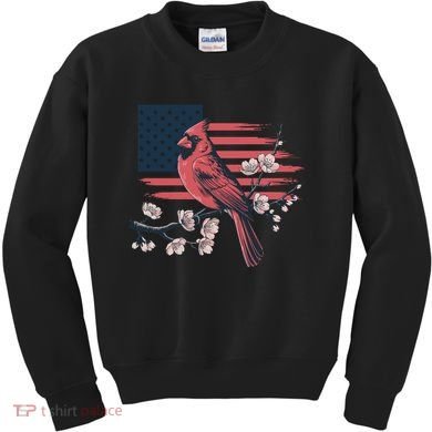 Red Cardinal Floral Flag Design Patriotic Birdwatching Kids Sweatshirt