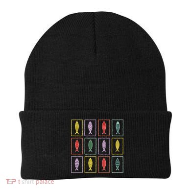 Retro Colorful Fish Pattern Art For Ocean Lovers  Beanie