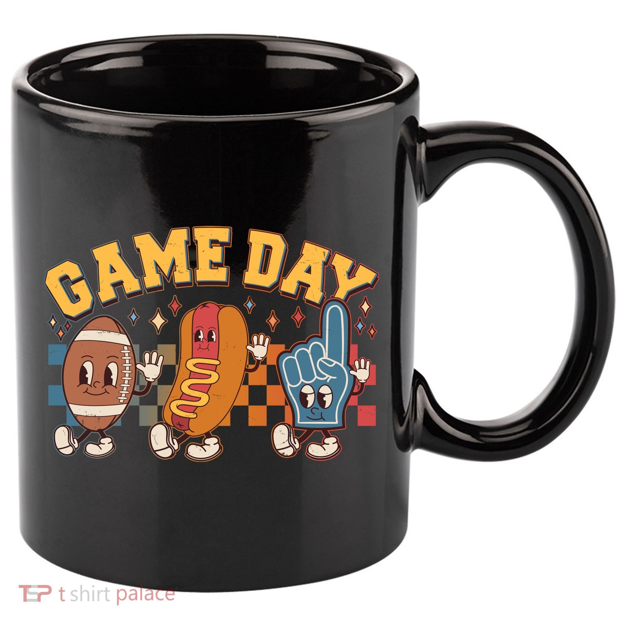 Retro Cartoon Football Game Day 11oz C Handle Ceramic Mug