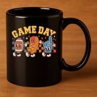 Retro Cartoon Football Game Day 11oz C Handle Ceramic Mug thumb 3