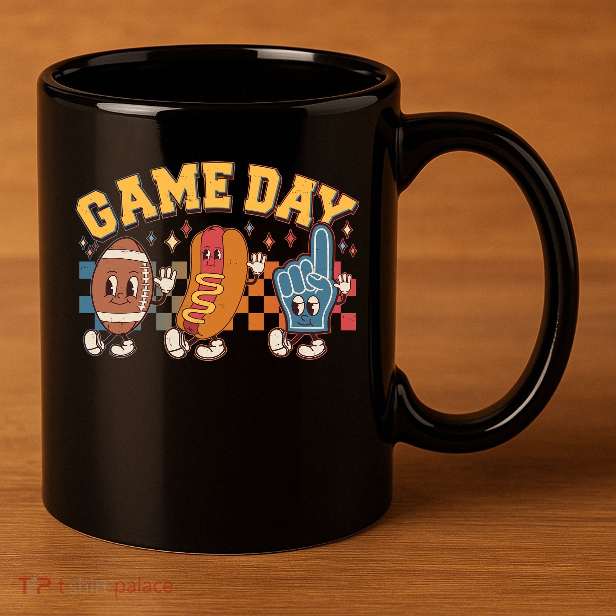 Retro Cartoon Football Game Day 11oz C Handle Ceramic Mug