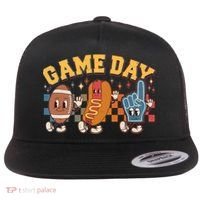 Retro Cartoon Football Game Day Flat Bill Trucker Hat thumb 0