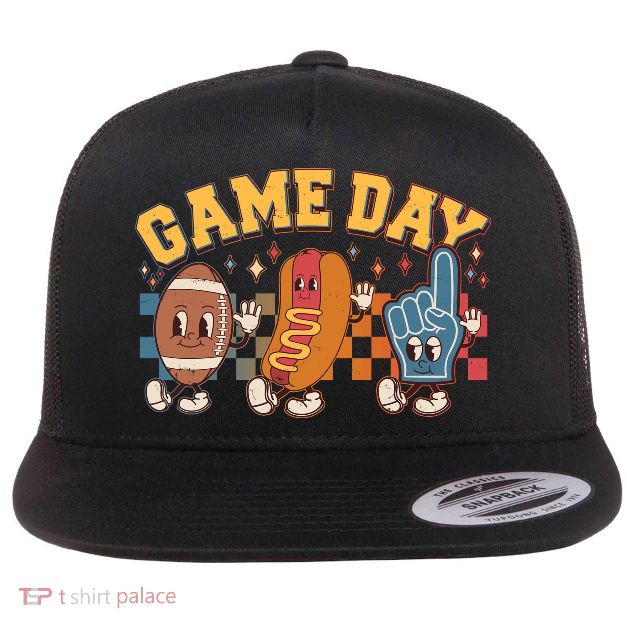 Retro Cartoon Football Game Day Flat Bill Trucker Hat